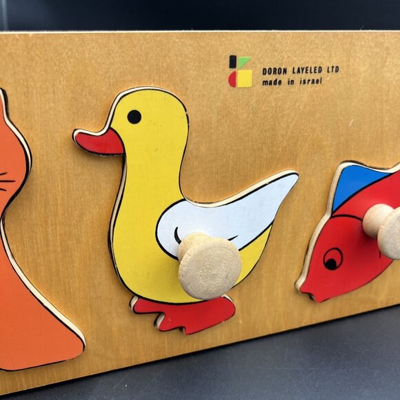 21" Wooden Animal Puzzle w/ Knob Peg Handles 1997 Doron Layeled First Puzzle - Picture 4 of 9